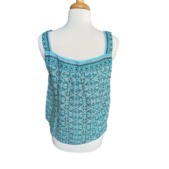 Talbots Linen Square Neck Top Sleeveless Blue Boho Beachy Coastal Large Petite - Picture 3 of 10